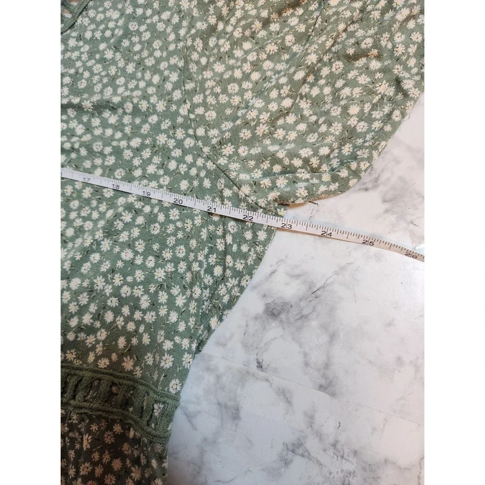 Sonoma Women's Green Yellow Daisy Floral Short Sleeve Peasant Midi Dress Size 2X - Picture 5 of 6